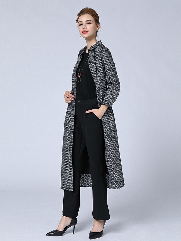 菲迪雅丝女装2020秋冬季黑色长款外套