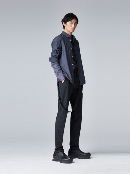 MJU:T男装2020秋冬季藏蓝色纯色衬衫