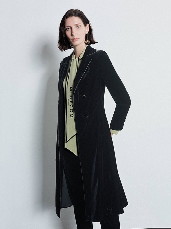 墨蒂珂女装2020秋冬季黑色长款外套