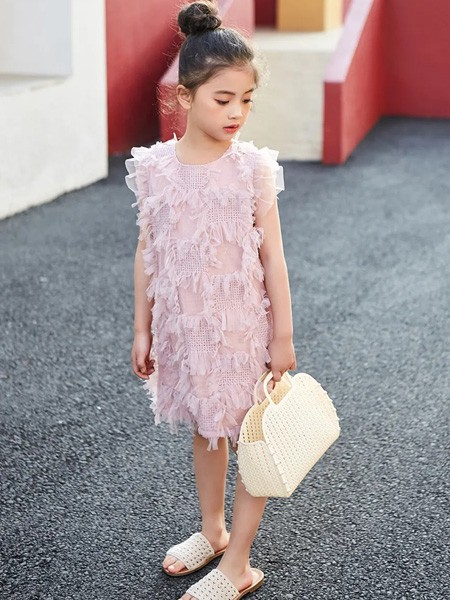 麦哈·派2020春夏季粉色贴布连衣裙