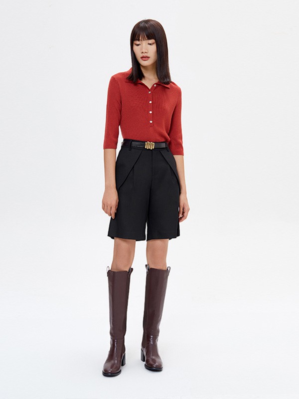 乔娜安达女装2020秋冬季红色修身针织衫