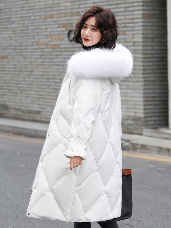 高梵2020秋冬季白色带毛领羽绒服