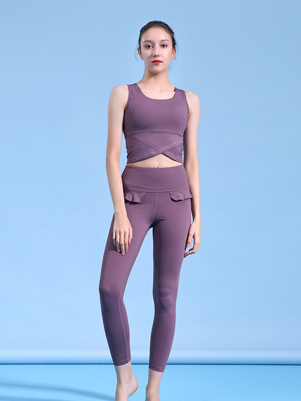 一梵瑜伽服休闲装2020夏季紫色纯色运动装