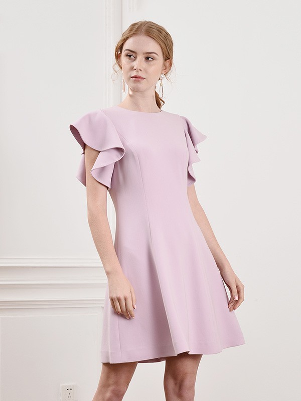 菲诺格诺女装2020夏季粉色荷叶边连衣裙