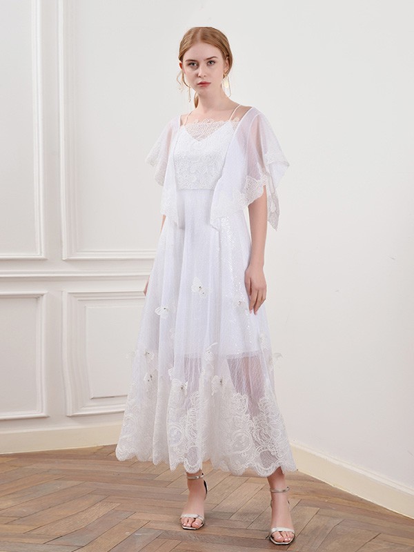 菲诺格诺2020夏季白色纱网连衣裙