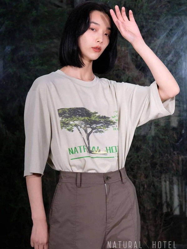 NATURALHOTEL女装2020春夏季灰色印花T恤