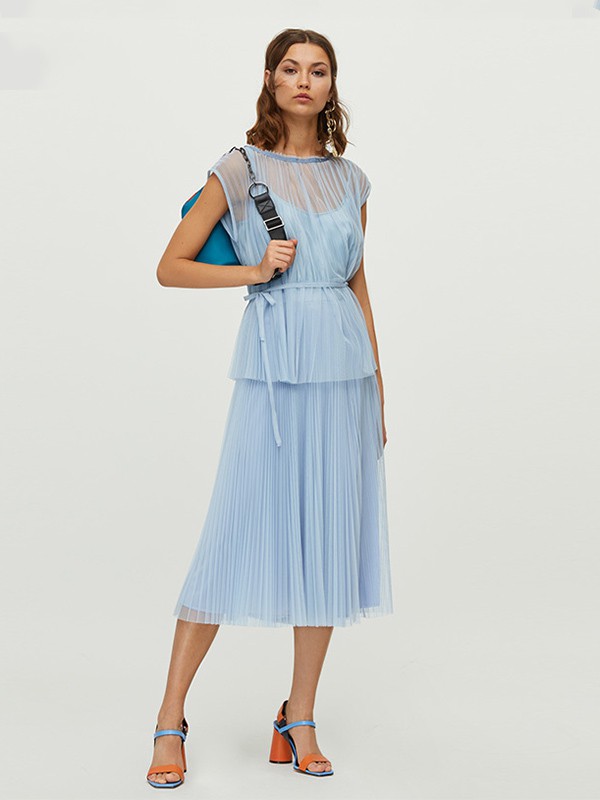 MAX&CO.女装2020夏季蓝色纯色连衣裙