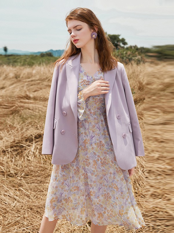 蓝色倾情2020秋季紫色纯色外套