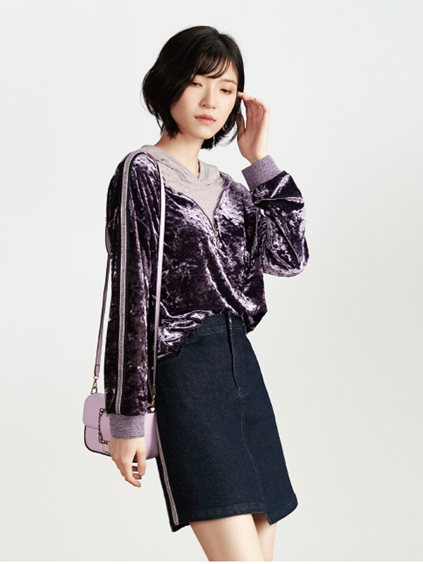 优美世界女装2020秋季紫色纯色卫衣