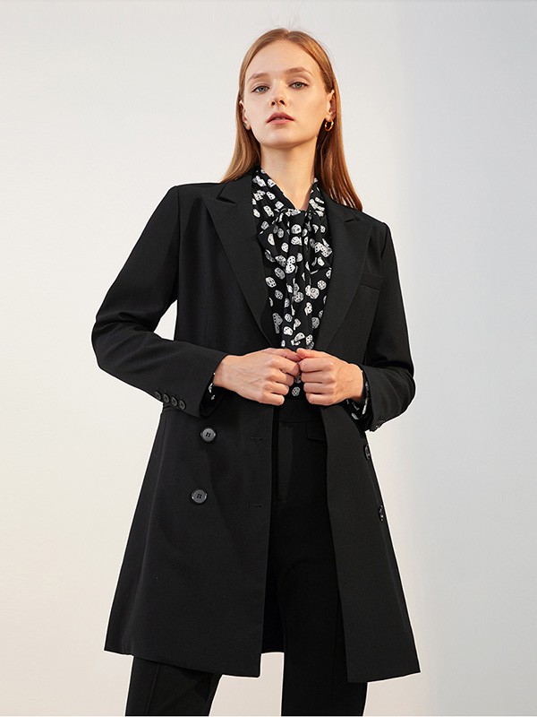 艾诺丝雅诗女装2020秋季黑色纯色外套