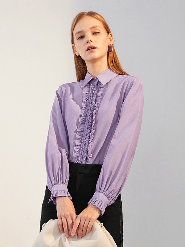 艾诺丝雅诗女装2020秋季紫色纯色上衣