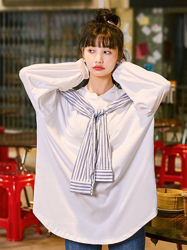 玛玛绨女装2020秋季白色宽松衬衫
