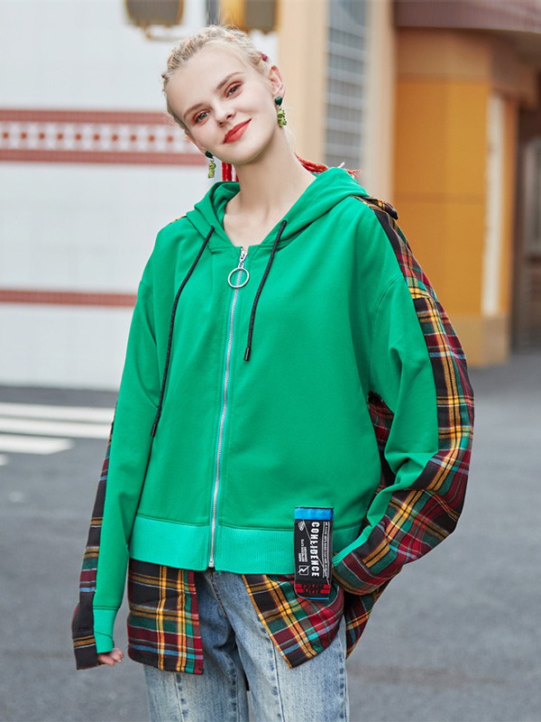 玛玛绨女装2020秋季绿色拼接外套