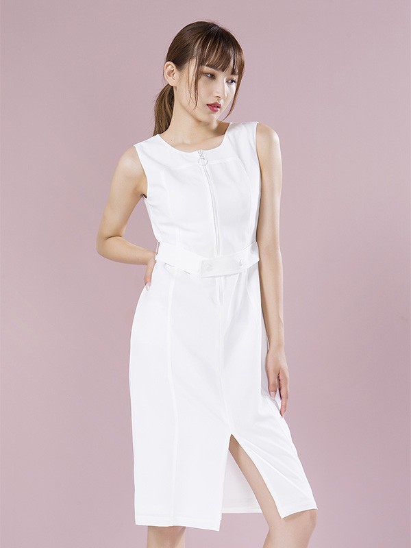 莱茨女装2020夏季白色开叉连衣裙