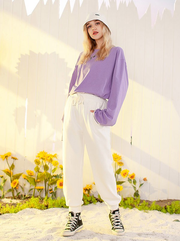 YEP女装2020秋冬季紫色印花打底衫