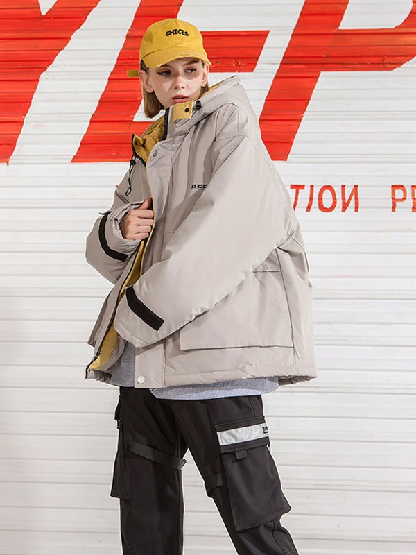 YEP女装2020秋冬季灰色纯色棉服
