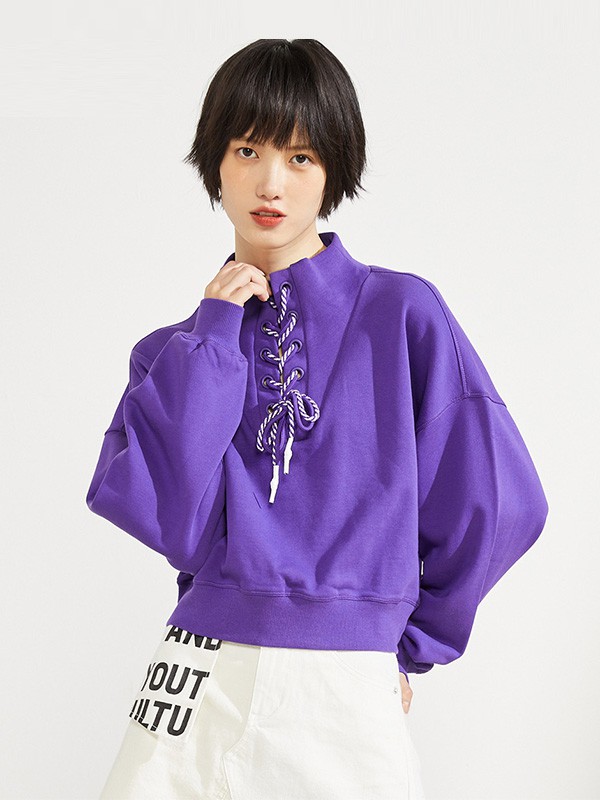 ONLY女装2020秋季紫色系带卫衣