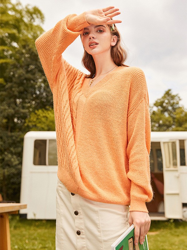 阿依莲2020秋季橙色纯色针织衫