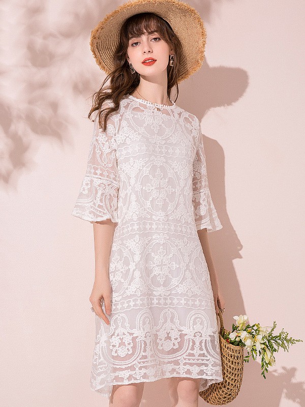 维米莉女装2020夏季白色纱网连衣裙