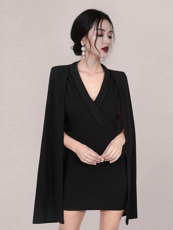 HEGO女装2020秋季黑色纯色毛衣裙