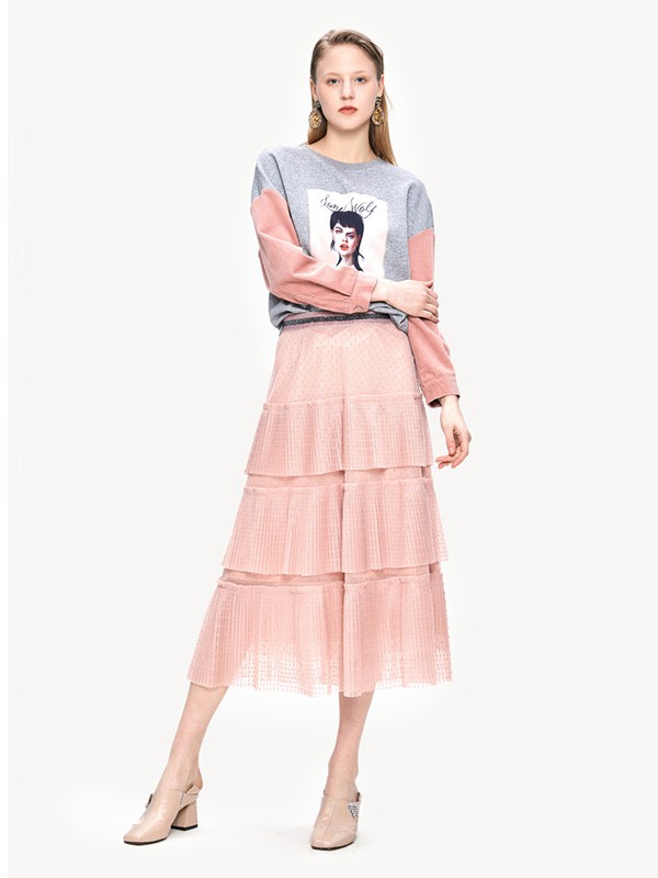 飘蕾女装2020秋季粉色纯色半身裙