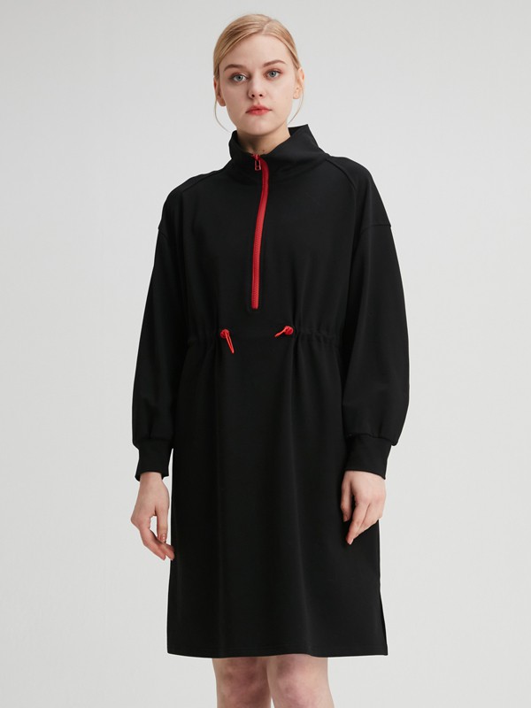 水淼2020秋冬季黑色纯色卫衣裙