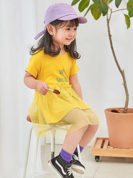衣拉拉童装2020春夏季黄色字母连衣裙