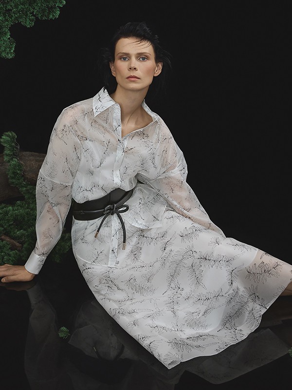 锡瑅2020秋季白色印花衬衫裙