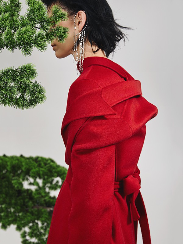 锡瑅2020秋季红色纯色大衣
