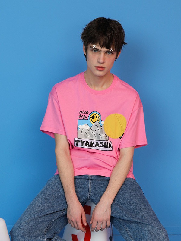 塔卡沙2020春夏季粉色印花T恤