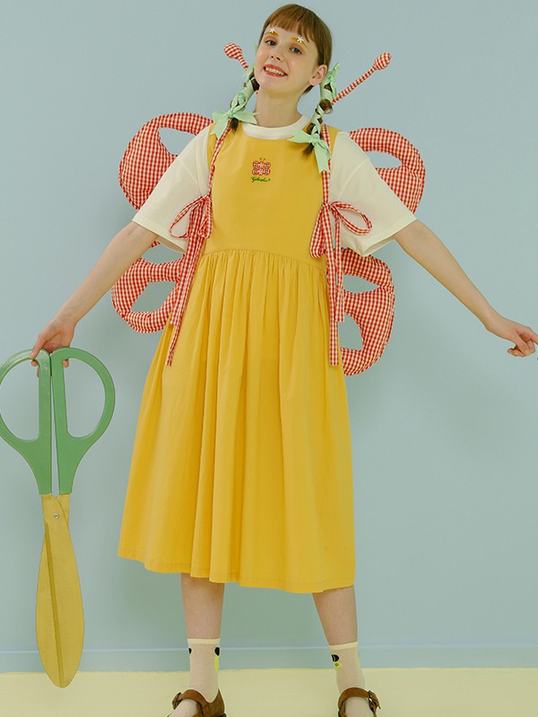 塔卡沙2020春夏季黄色纯色背带裙