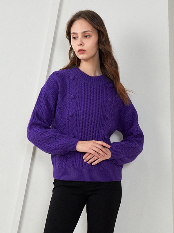 星期四岛女装2020秋季紫色纯色毛衣