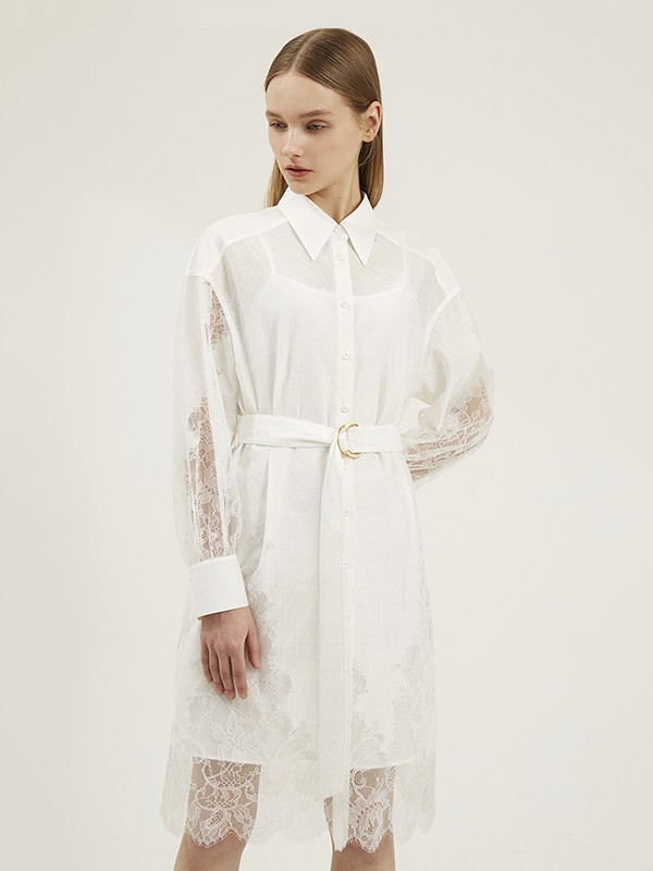 迪赛尼斯女装2020秋季白色拼接连衣裙