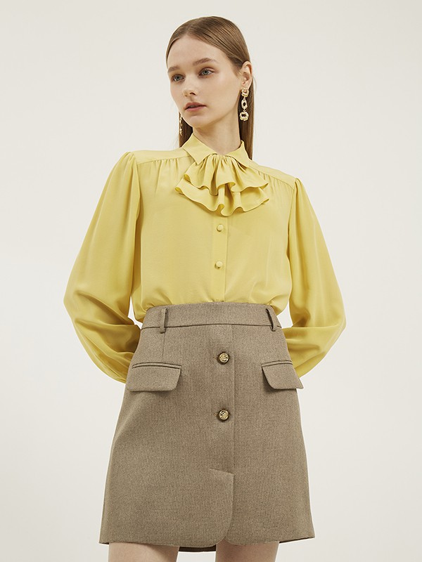 迪赛尼斯女装2020秋季黄色纯色衬衫