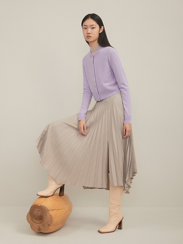 致知女装2020秋冬季紫色纯色针织衫