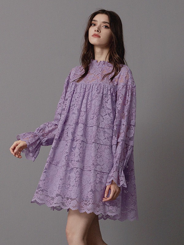 卡芮茜女装2020秋冬季紫色纯色连衣裙