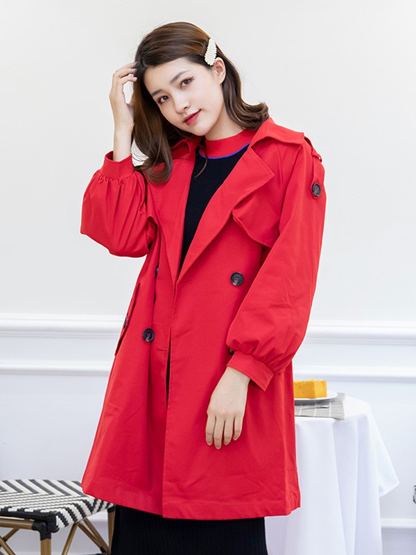 美丽衣橱女装2020秋冬季红色纯色外套