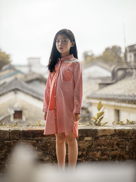 棉绘2020秋冬季粉色条纹衬衫裙