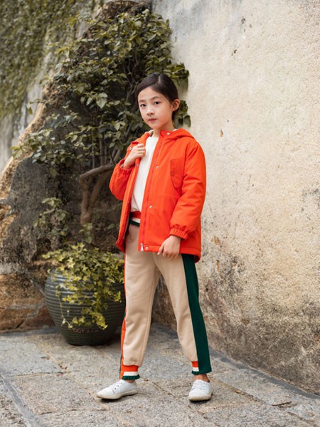 棉绘童装2020秋冬季橙色纯色外套