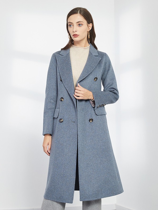斯尔丽女装2020秋冬季蓝色纯色大衣