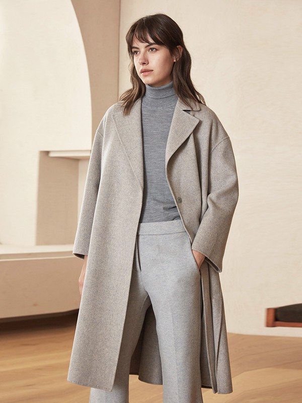 斯尔丽女装2020秋冬季灰色纯色大衣