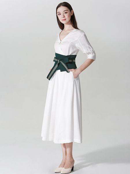 VesperLynd2020春夏季白色收腰连衣裙