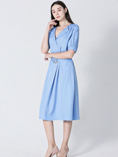 VesperLynd2020夏季蓝色收腰连衣裙