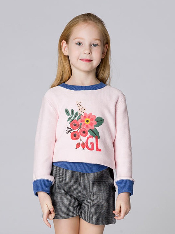 加比瑞童装2020秋冬季粉色图案毛衣