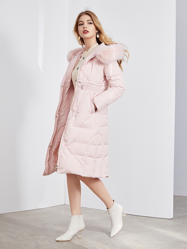 城市衣柜女装2020秋冬季粉色带毛领羽绒服