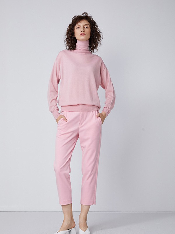 真我永恒女装2020秋冬季粉色高领打底衫