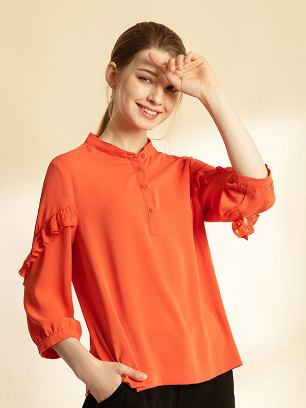 吉蒂2020秋季橙色宽松衬衫