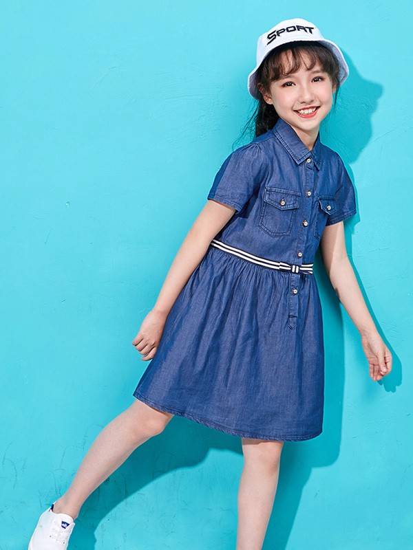 唯思凡2020春夏季蓝色纯色连衣裙