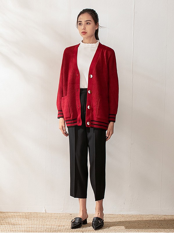 蒂蒂卡娜女装2020秋冬季红色撞色外套