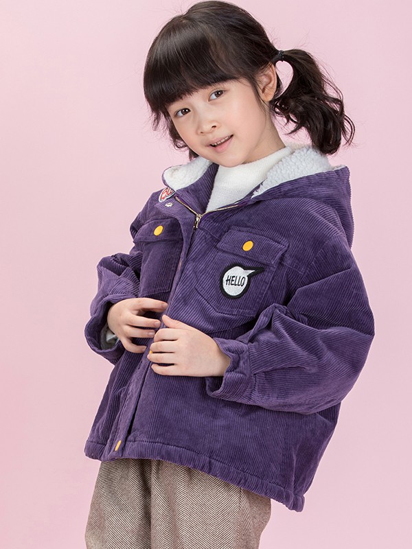 优露童装2020秋冬季紫色纯色棉服